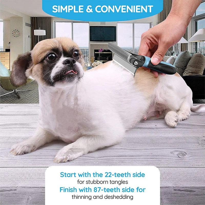 Benepaw Professional Dog Comb Rake 2 In 1 Safe Double-Sided Comfortable Handle Pet Grooming Brush For Mats Tangles Removing