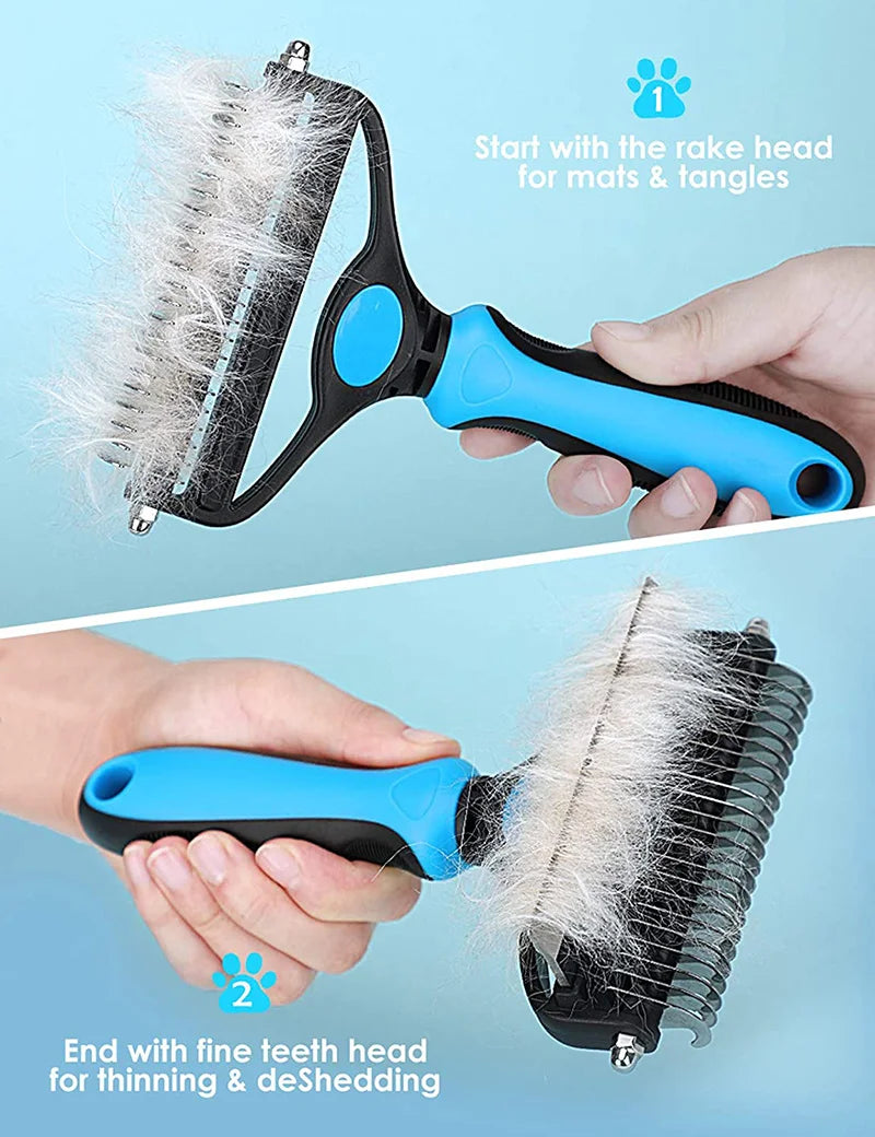 Benepaw Professional Dog Comb Rake 2 In 1 Safe Double-Sided Comfortable Handle Pet Grooming Brush For Mats Tangles Removing