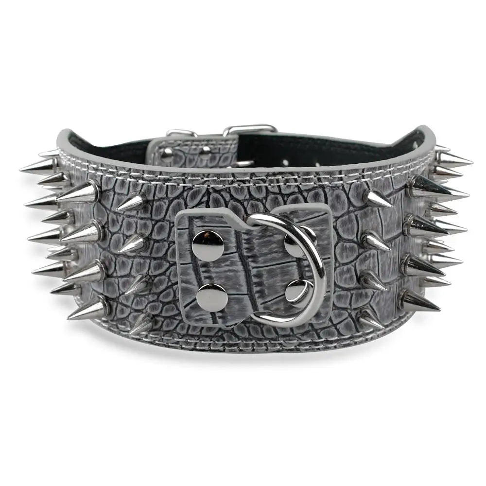 3 inch Wide Spikes Studded Leather Pet Dog Collar for Large Breeds Pitbull Doberman M L XL Sizes