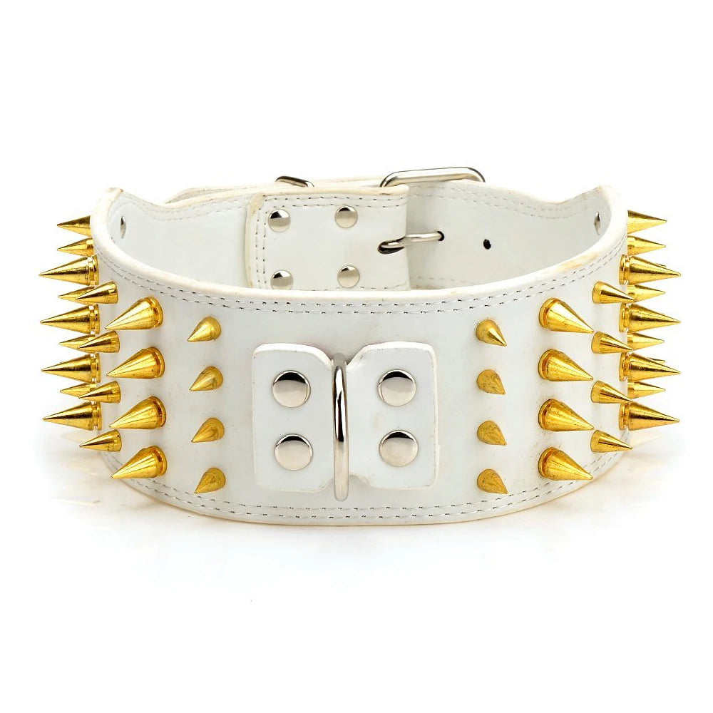 3 inch Wide Spikes Studded Leather Pet Dog Collar for Large Breeds Pitbull Doberman M L XL Sizes