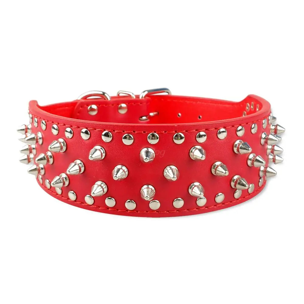 2 inch Wide Spiked Dog Collar Studded Leather Dogs Collars for Medium Large Breeds Dogs Pitbull Mastiff Boxer Bully Black