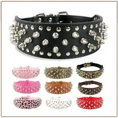 2 inch Wide Spiked Dog Collar Studded Leather Dogs Collars for Medium Large Breeds Dogs Pitbull Mastiff Boxer Bully Black