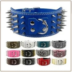 2 inch Wide Spiked Dog Collar Studded Leather Dogs Collars for Medium Large Breeds Dogs Pitbull Mastiff Boxer Bully Black