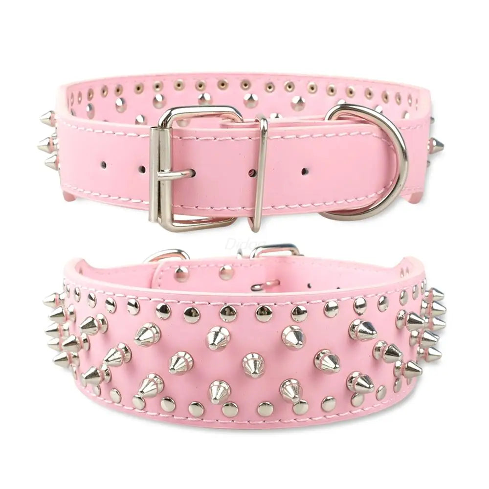 2 inch Wide Spiked Dog Collar Studded Leather Dogs Collars for Medium Large Breeds Dogs Pitbull Mastiff Boxer Bully Black