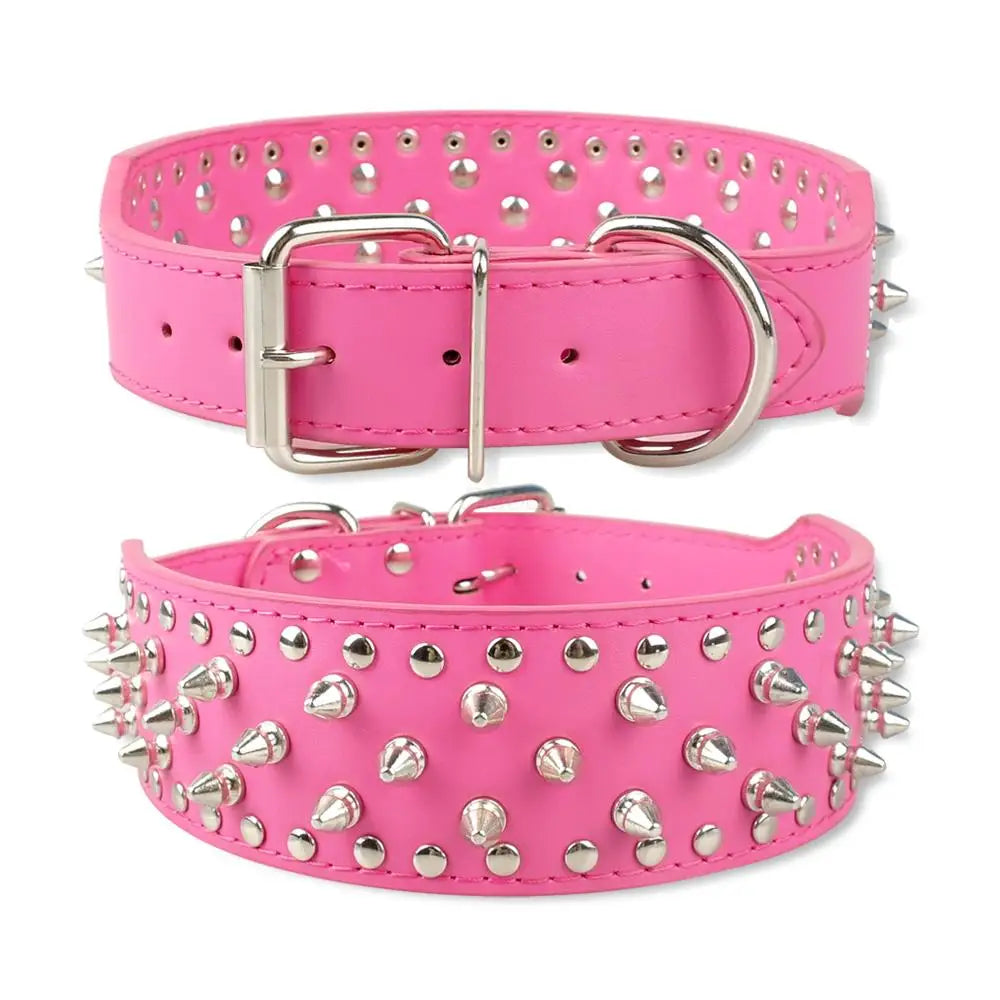 2 inch Wide Spiked Dog Collar Studded Leather Dogs Collars for Medium Large Breeds Dogs Pitbull Mastiff Boxer Bully Black