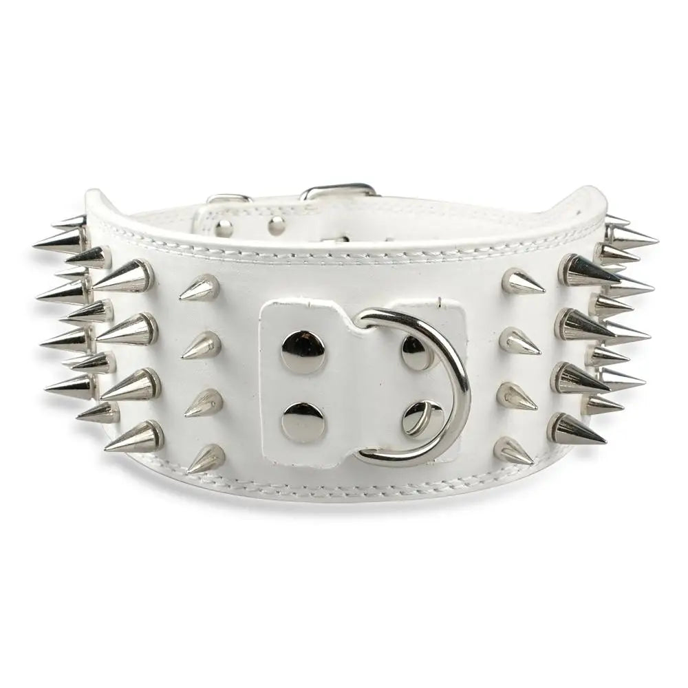 3 inch Wide Spikes Studded Leather Pet Dog Collar for Large Breeds Pitbull Doberman M L XL Sizes