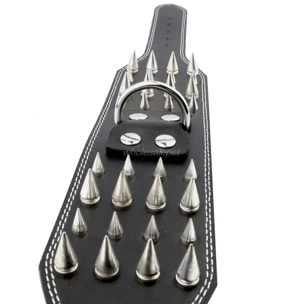 3 inch Wide Spikes Studded Leather Pet Dog Collar for Large Breeds Pitbull Doberman M L XL Sizes