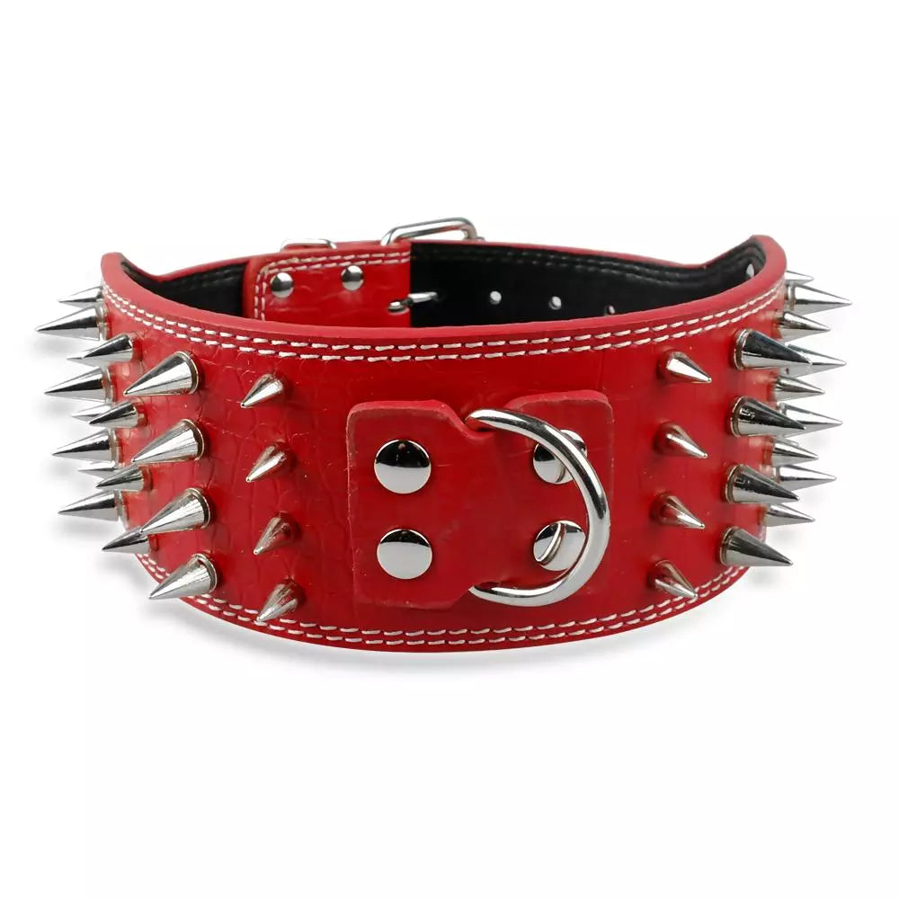 3 inch Wide Spikes Studded Leather Pet Dog Collar for Large Breeds Pitbull Doberman M L XL Sizes
