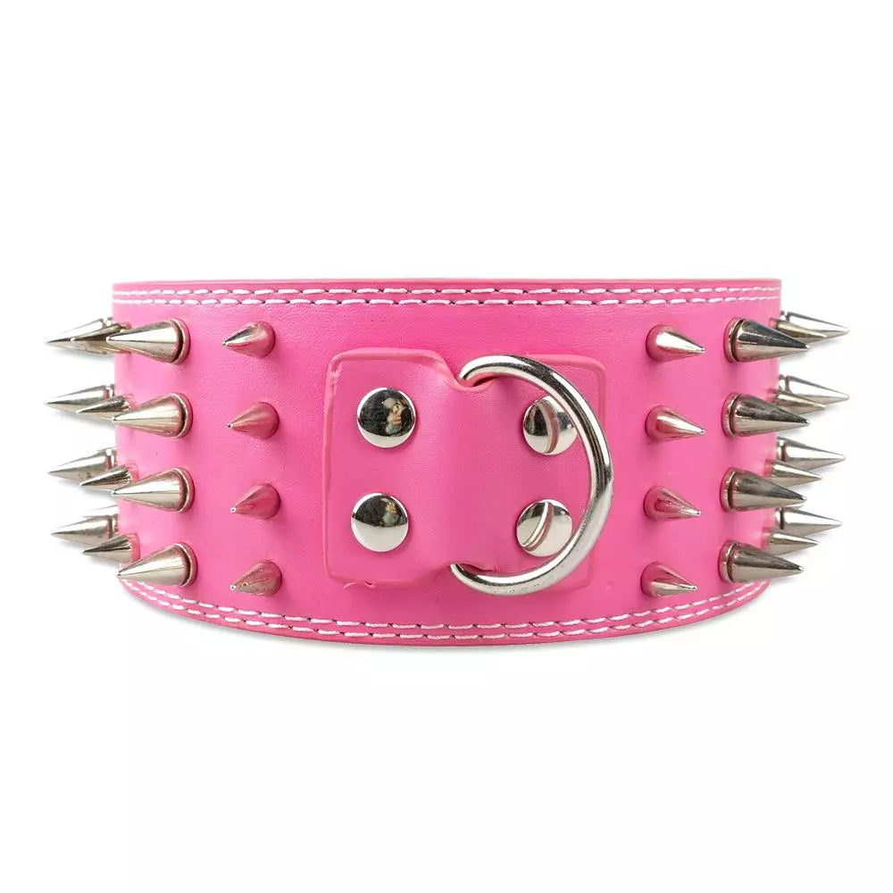 3 inch Wide Spikes Studded Leather Pet Dog Collar for Large Breeds Pitbull Doberman M L XL Sizes