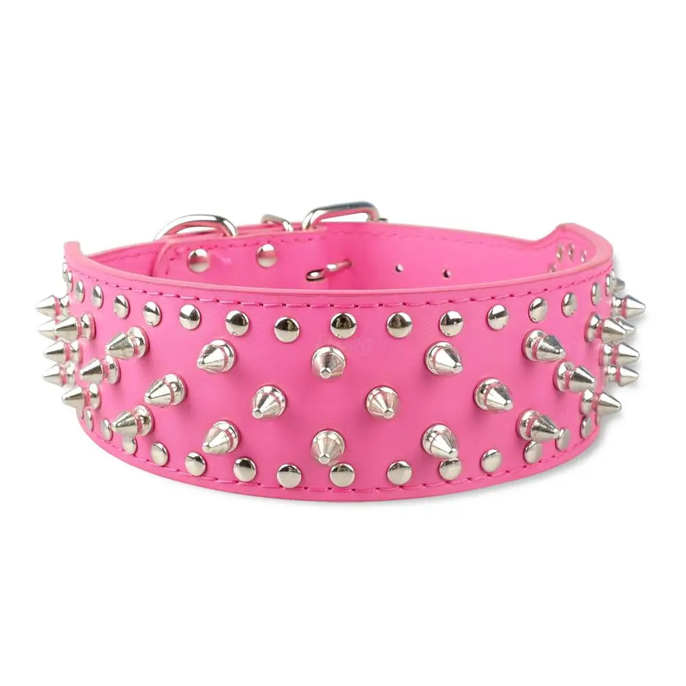 2 inch Wide Spiked Dog Collar Studded Leather Dogs Collars for Medium Large Breeds Dogs Pitbull Mastiff Boxer Bully Black