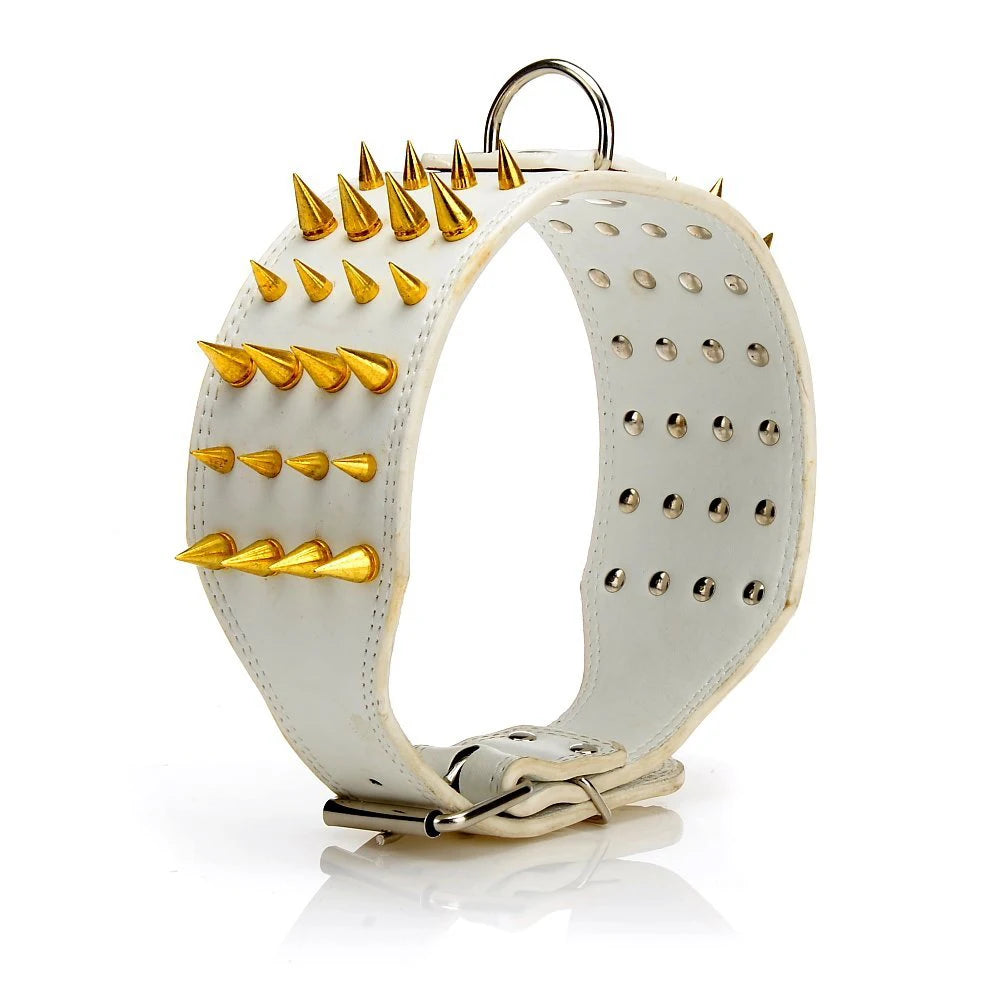 3 inch Wide Spikes Studded Leather Pet Dog Collar for Large Breeds Pitbull Doberman M L XL Sizes