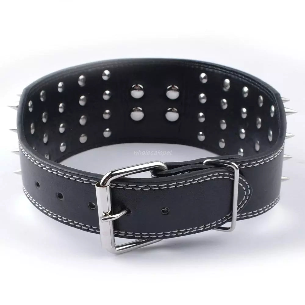 3 inch Wide Spikes Studded Leather Pet Dog Collar for Large Breeds Pitbull Doberman M L XL Sizes