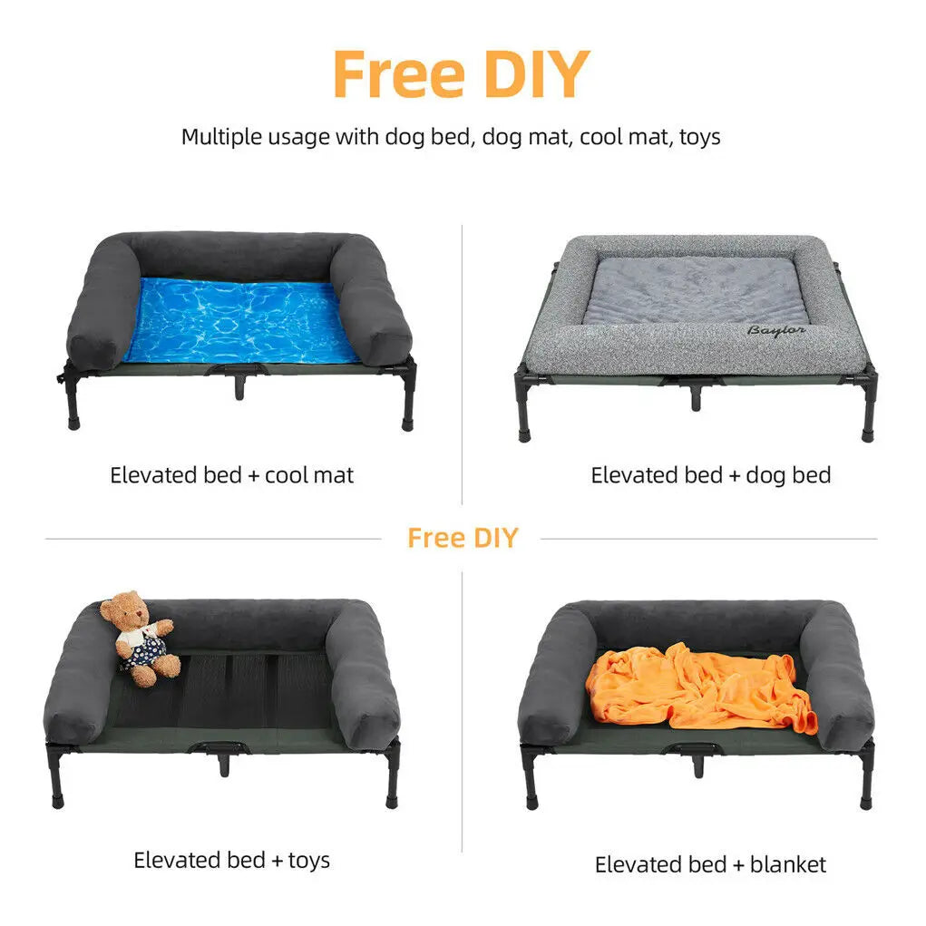 BigngoPaw Folding Extra Large Elevated Dog Bed Waterproof Raised Bolstered Pet Bed Out/Indoor Cooling Sofa Mat Breathable Mesh