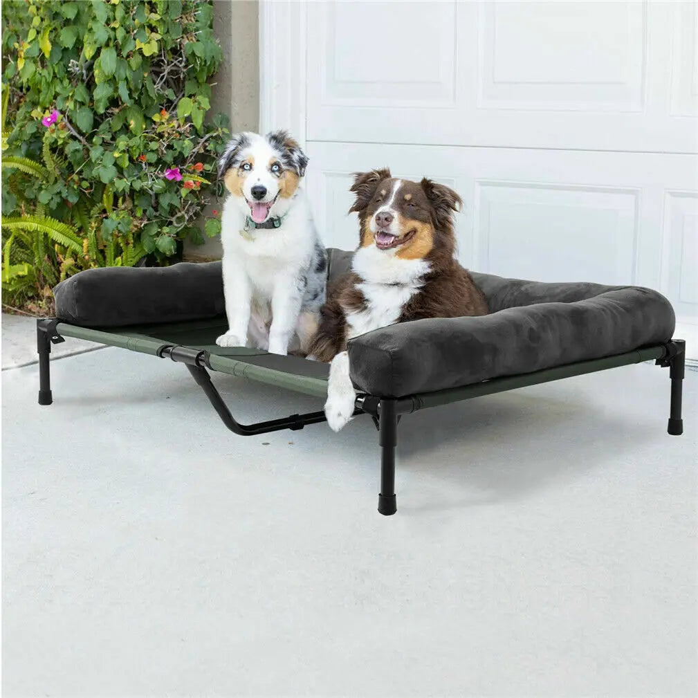 BigngoPaw Folding Extra Large Elevated Dog Bed Waterproof Raised Bolstered Pet Bed Out/Indoor Cooling Sofa Mat Breathable Mesh