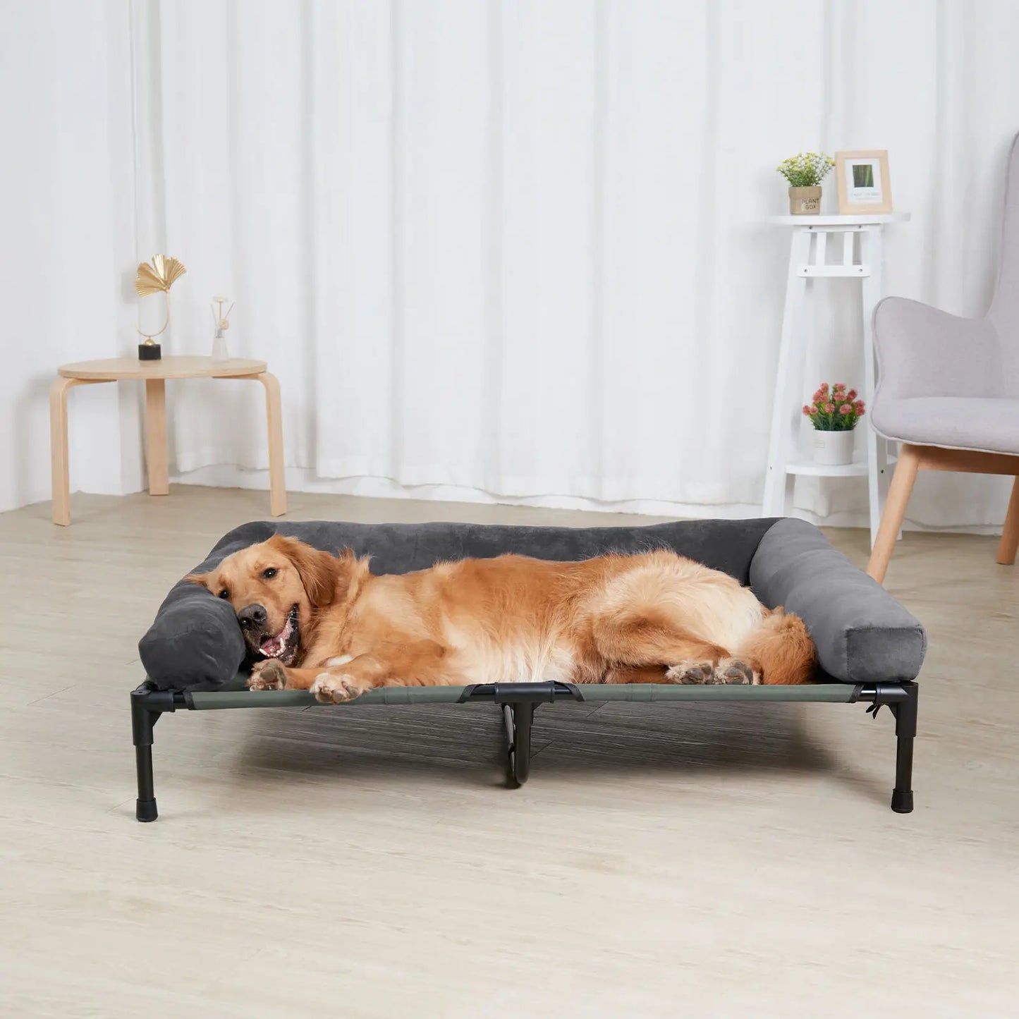 BigngoPaw Folding Extra Large Elevated Dog Bed Waterproof Raised Bolstered Pet Bed Out/Indoor Cooling Sofa Mat Breathable Mesh
