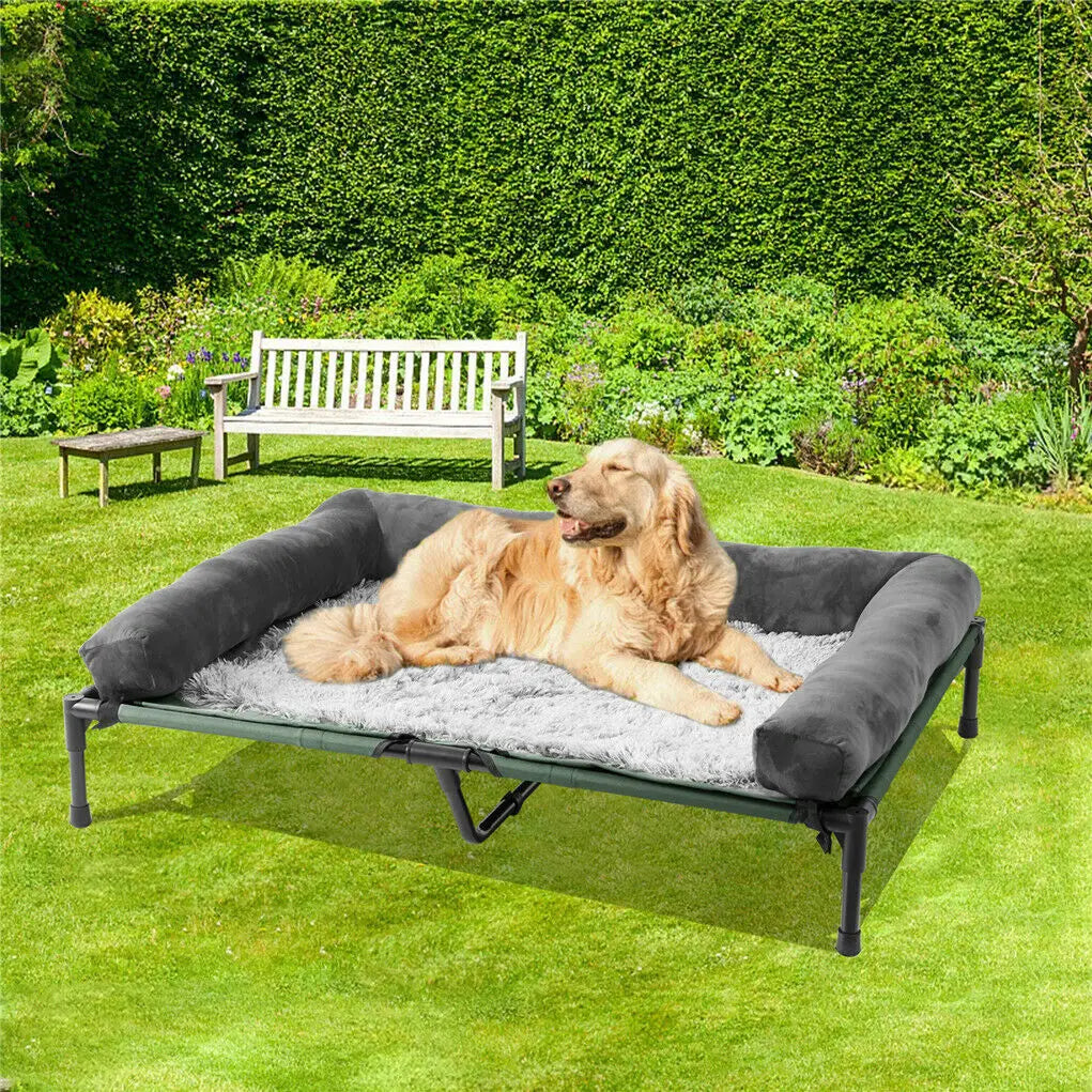 BigngoPaw Folding Extra Large Elevated Dog Bed Waterproof Raised Bolstered Pet Bed Out/Indoor Cooling Sofa Mat Breathable Mesh