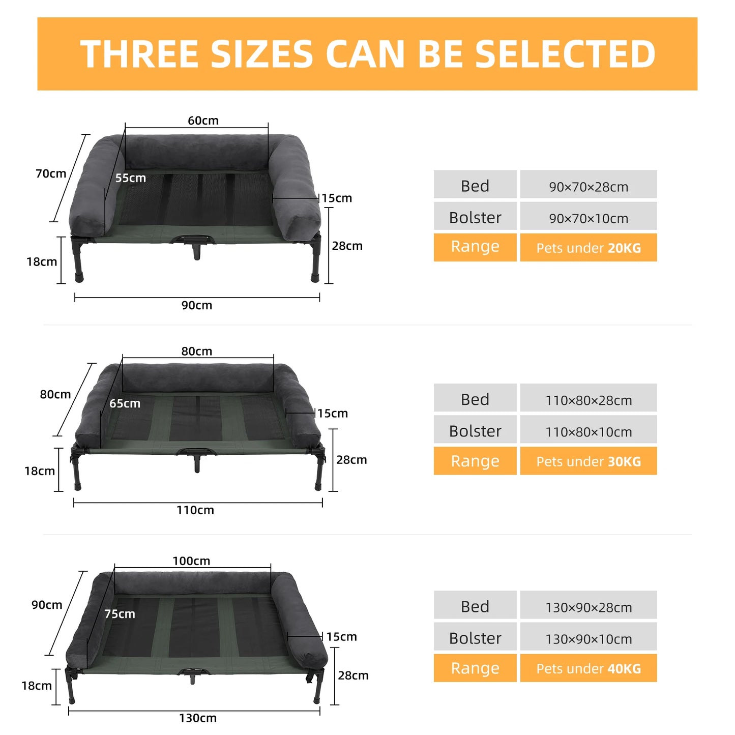 BigngoPaw Folding Extra Large Elevated Dog Bed Waterproof Raised Bolstered Pet Bed Out/Indoor Cooling Sofa Mat Breathable Mesh