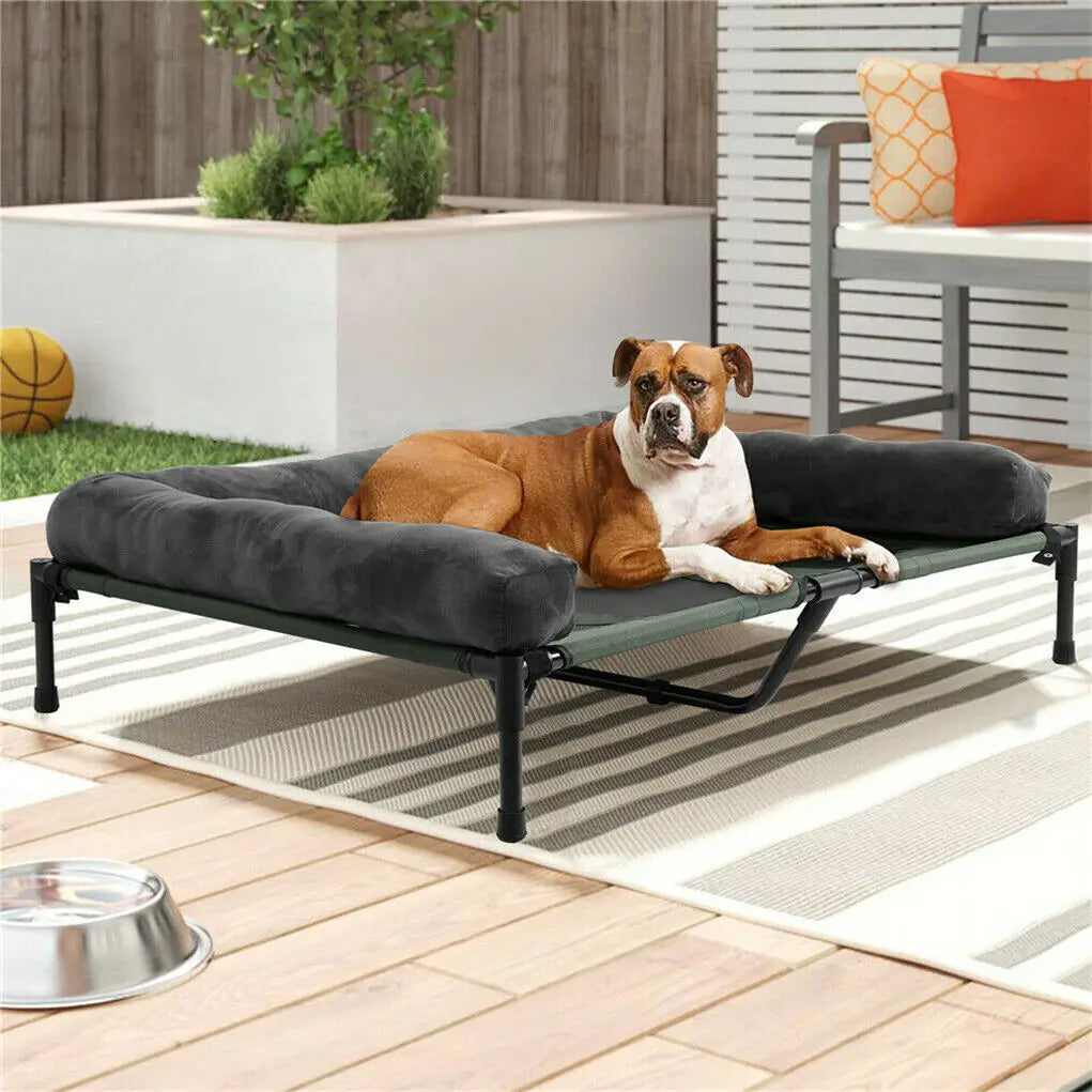 BigngoPaw Folding Extra Large Elevated Dog Bed Waterproof Raised Bolstered Pet Bed Out/Indoor Cooling Sofa Mat Breathable Mesh