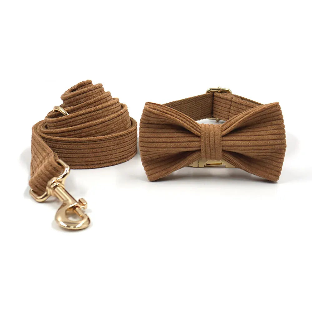 Stylish Brown Corduroy Dog Harness and Leash Set