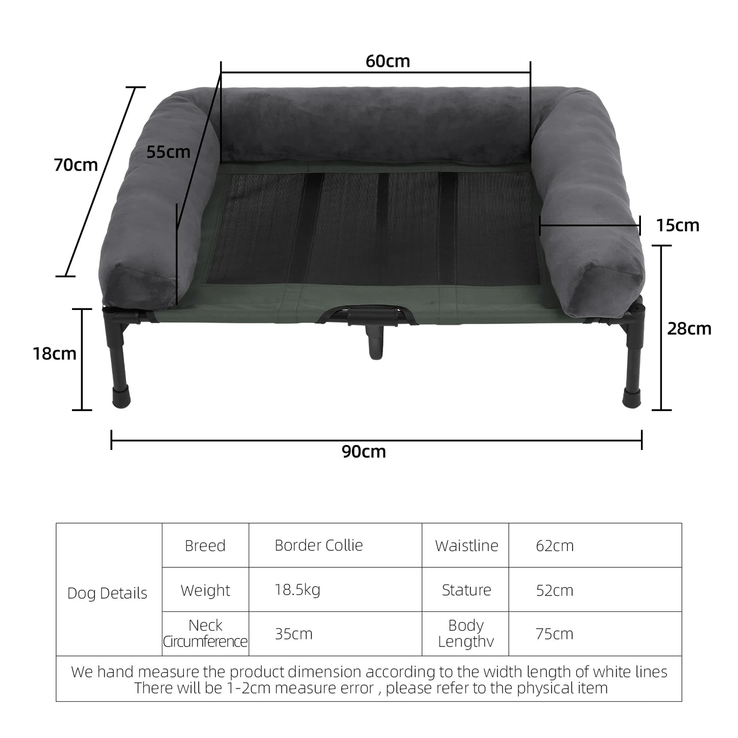 BigngoPaw Folding Extra Large Elevated Dog Bed Waterproof Raised Bolstered Pet Bed Out/Indoor Cooling Sofa Mat Breathable Mesh