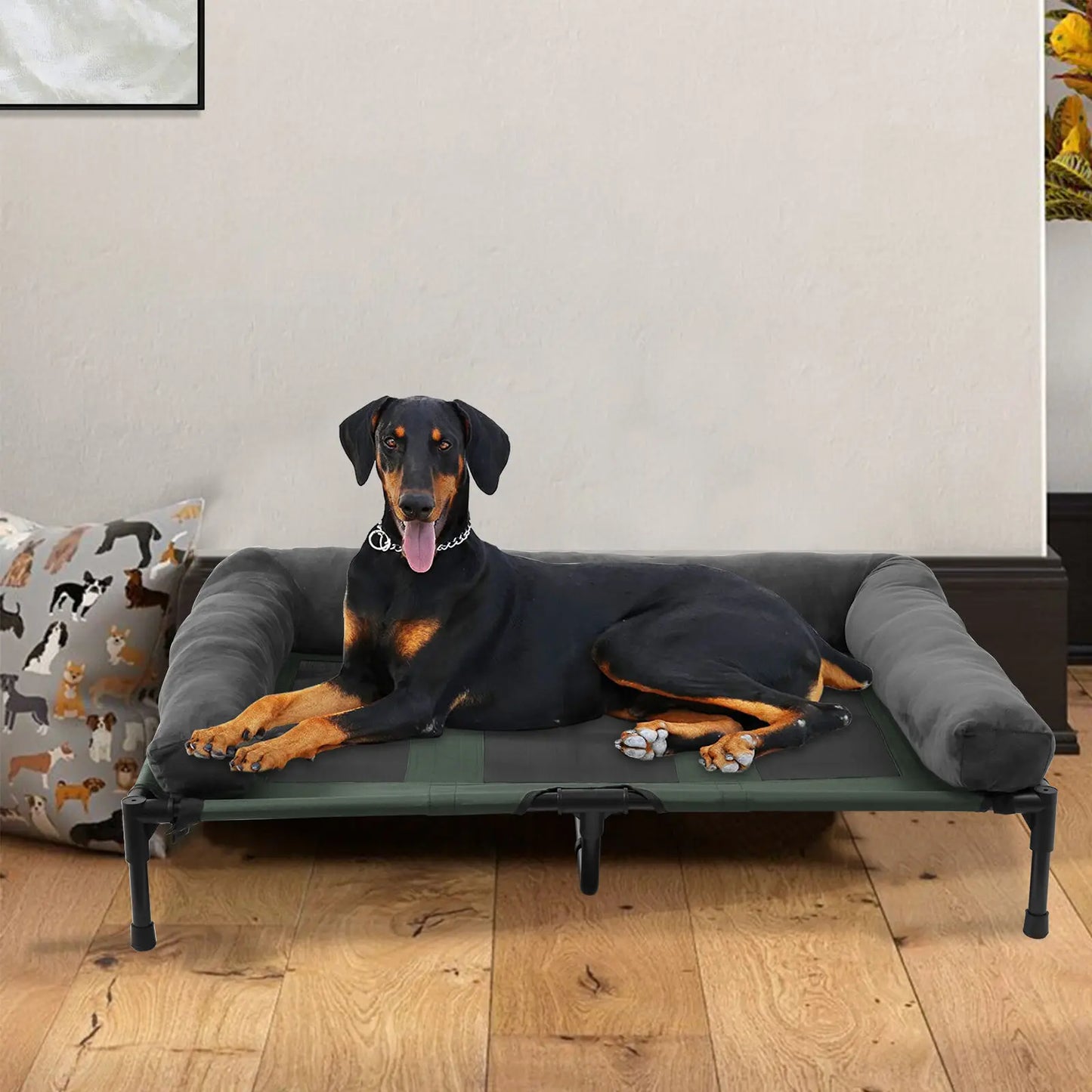 BigngoPaw Folding Extra Large Elevated Dog Bed Waterproof Raised Bolstered Pet Bed Out/Indoor Cooling Sofa Mat Breathable Mesh
