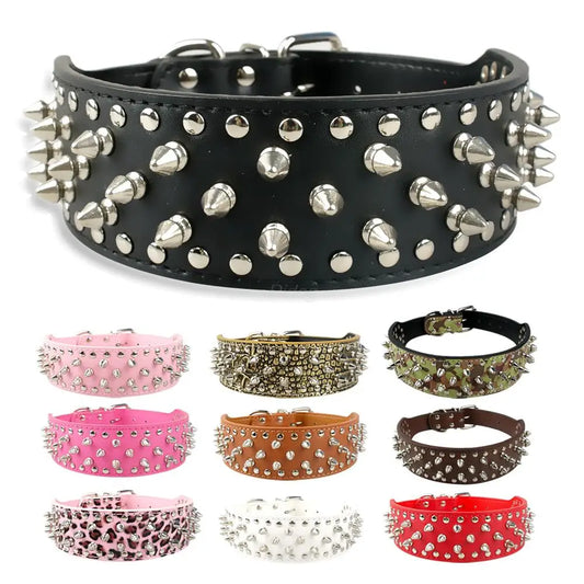 2 inch Wide Spiked Dog Collar Studded Leather Dogs Collars for Medium Large Breeds Dogs Pitbull Mastiff Boxer Bully Black