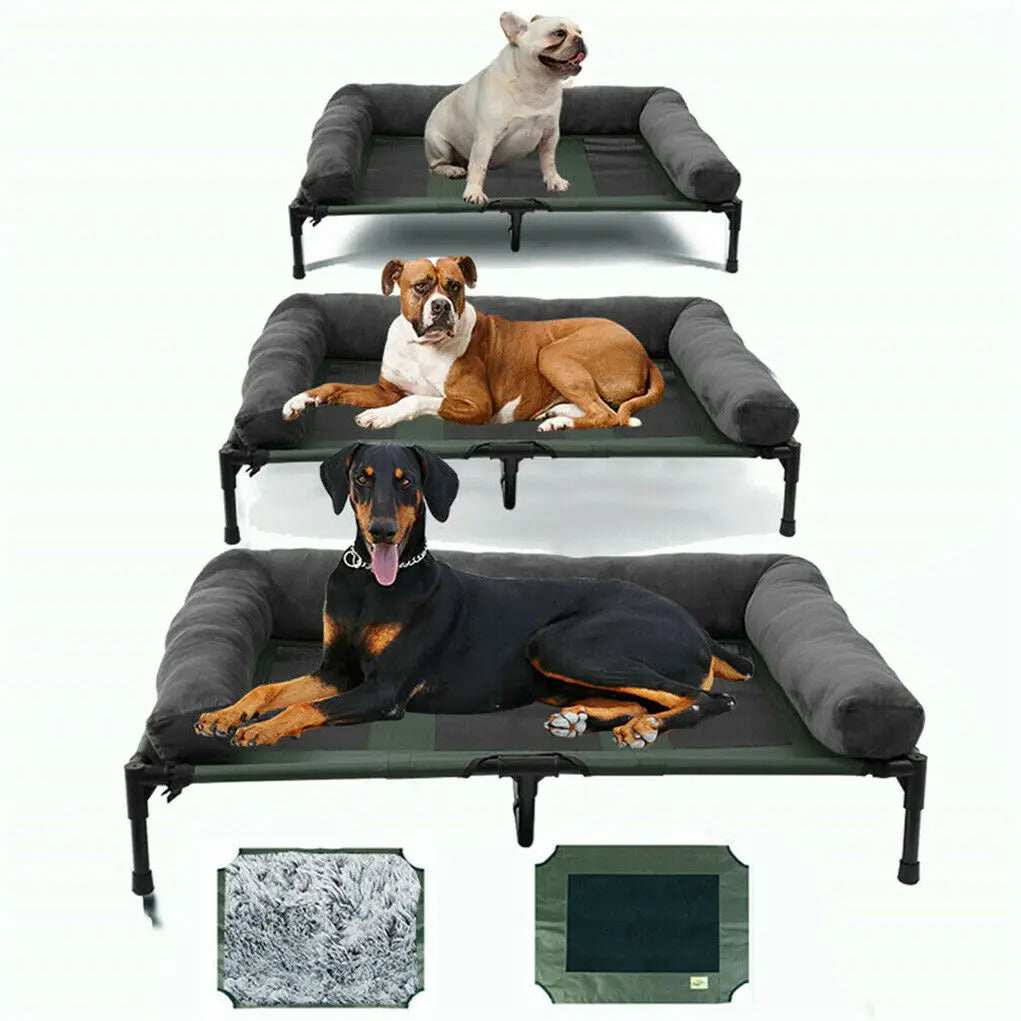 BigngoPaw Folding Extra Large Elevated Dog Bed Waterproof Raised Bolstered Pet Bed Out/Indoor Cooling Sofa Mat Breathable Mesh
